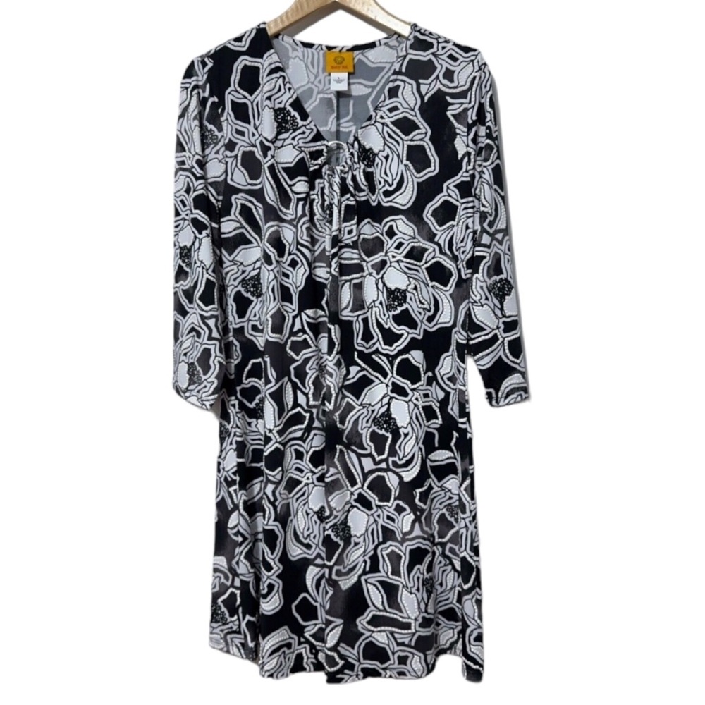 Ruby Rd Textured Floral Gathered Front Dress Womens L
